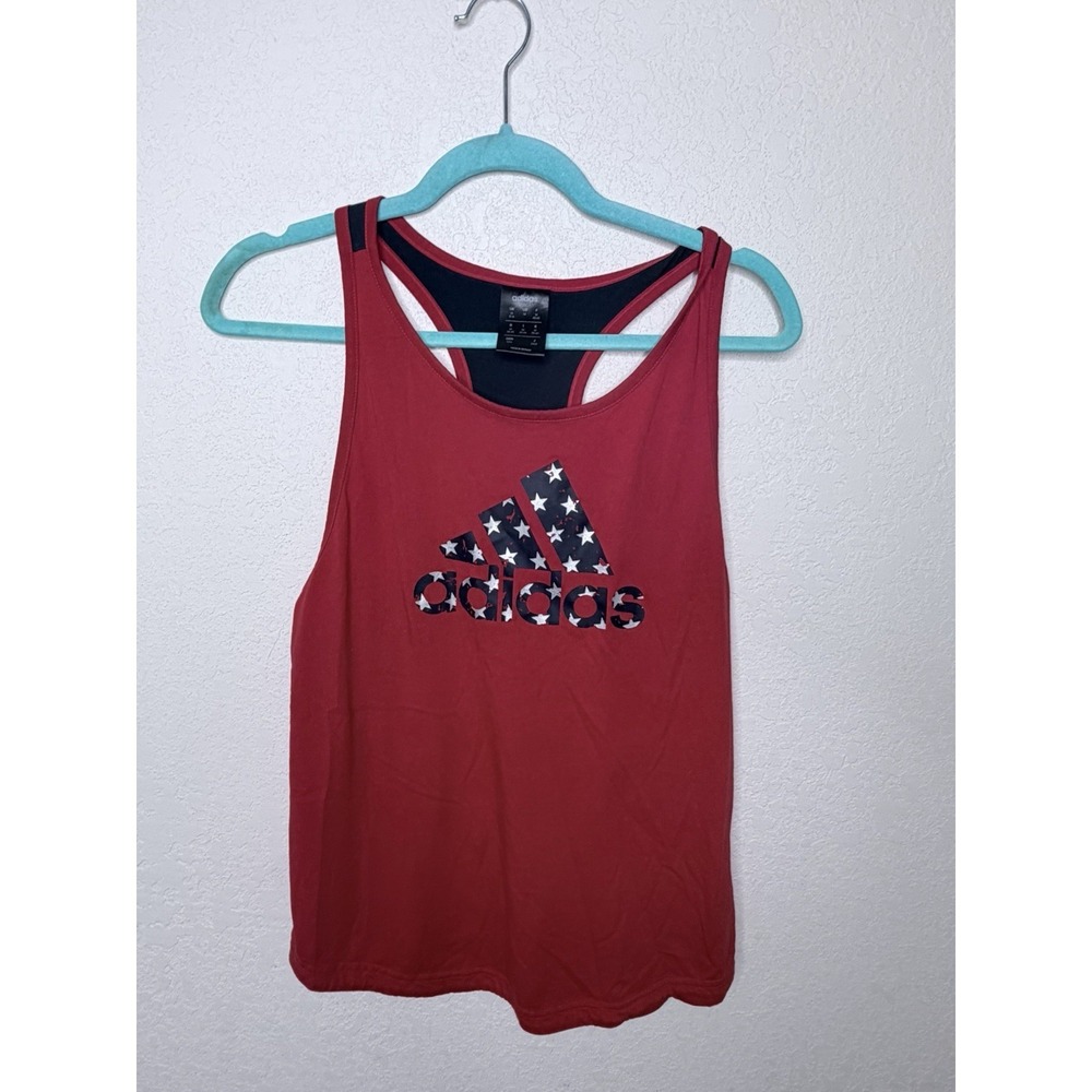 Adidas Racerback Tank Top Womens Size M Red Logo 4th of July Americana